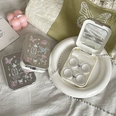 Silver Butterflies Colored Contact Lens Case