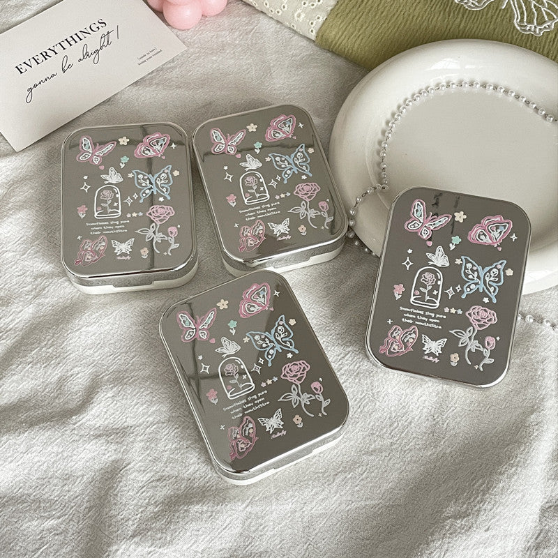 Silver Butterflies Colored Contact Lens Case