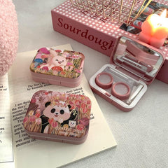 Pink Girl Heart Colored Contact Lens Case