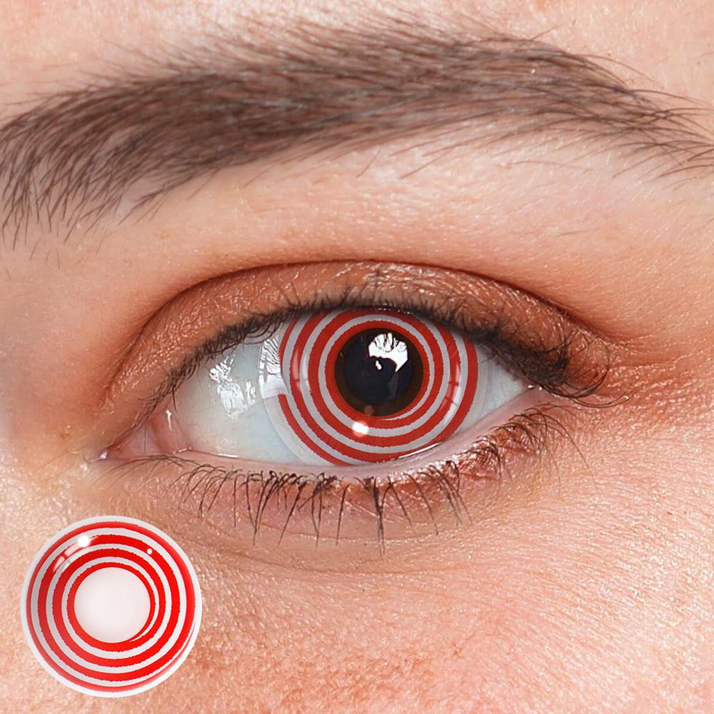 Cosplay Circle Line Curl Red White Colored Contact Lenses