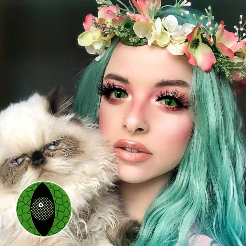 تأثيري عيون القط عيون الأفعى العدسات اللاصقة الملونة الخضراء