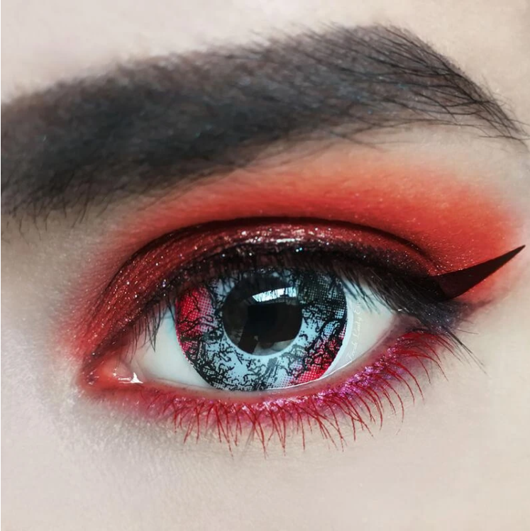 Lentes de contato coloridas preto e vermelho Halloween Demon